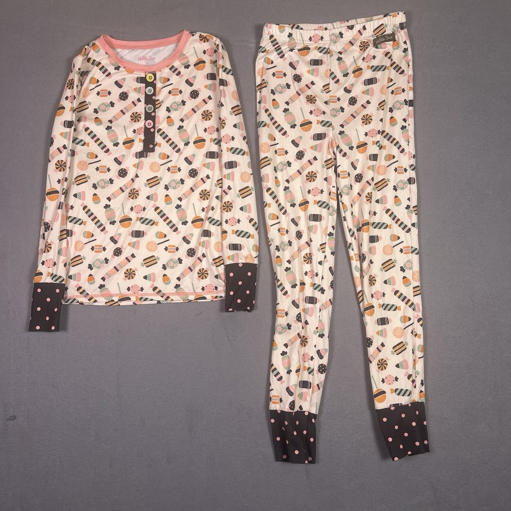 Matilda Jane Pajama Set Girls Size 8 Pink Halloween Candy Fall Henley Floral